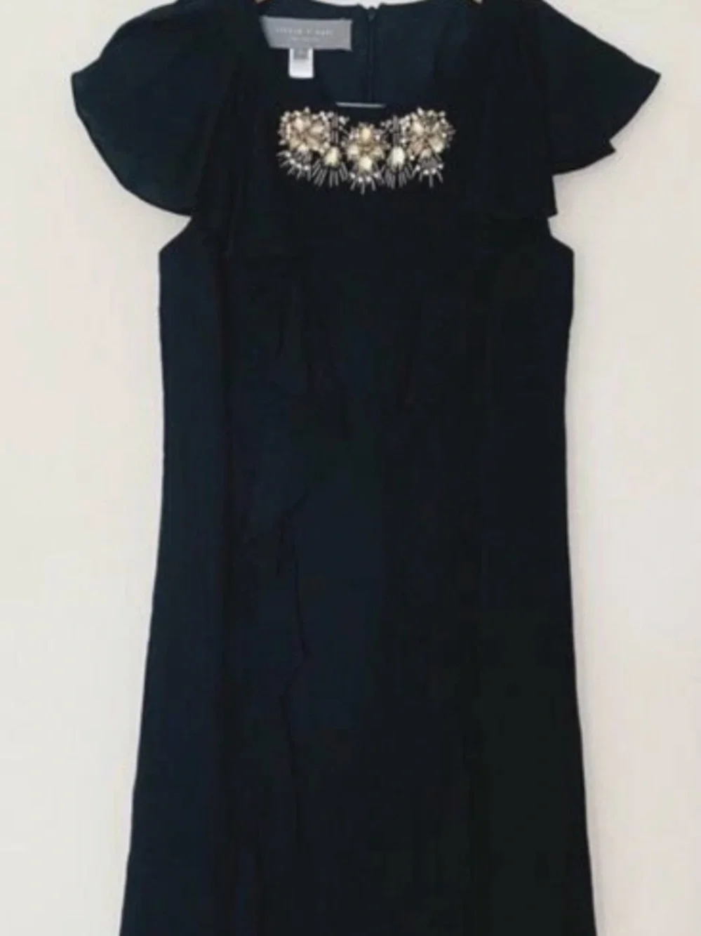 Sachin & Babi Bejeweled Ruffle Midi Dress., Silk & Viscose Size 2